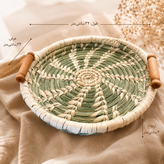 سینی حصیری دستبافت مدل گرد ۳۲ سانتی با دسته چوبی